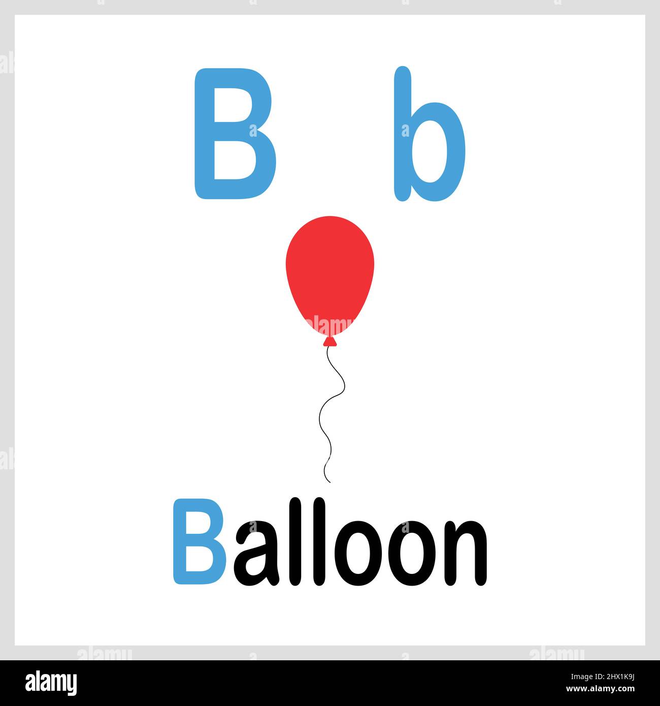 Alphabet b ist für Ballon-Vektor-Bild. alphabet Flash-Karte. Stock Vektor