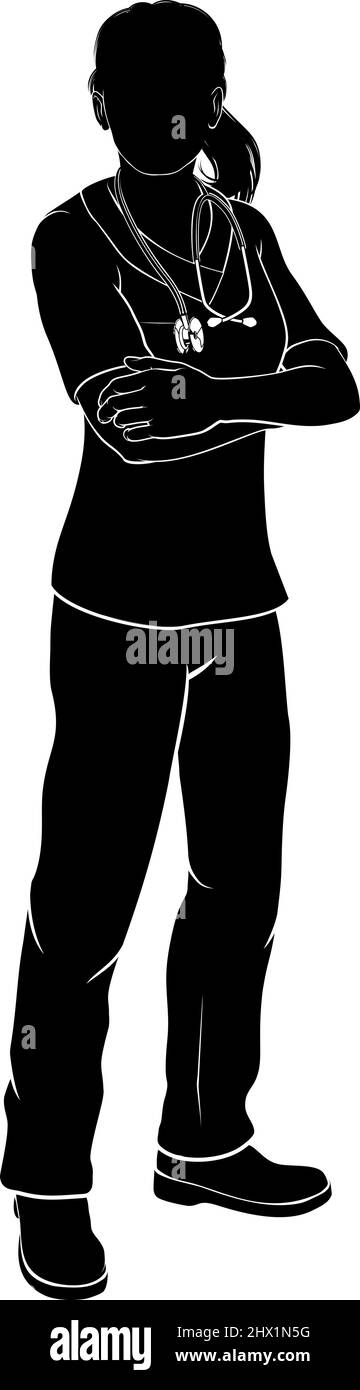 Doktor Krankenschwester Frau Scrubs Silhouette Stock Vektor