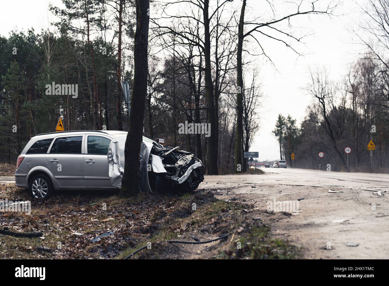 Junked Familie Waggon Auto bei Wäldern Polen weggeworfen. Hochwertige Fotos Stockfoto