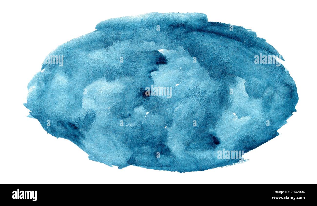 Abstraktes blaues Aquarell auf weißem Hintergrund isoliert Stockfoto