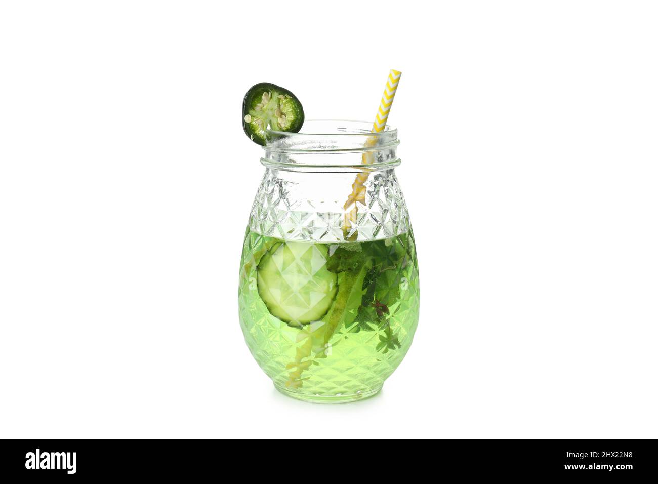 Konzept von Getränk mit Jalapeno Cocktail isoliert auf weißem Hintergrund Stockfoto