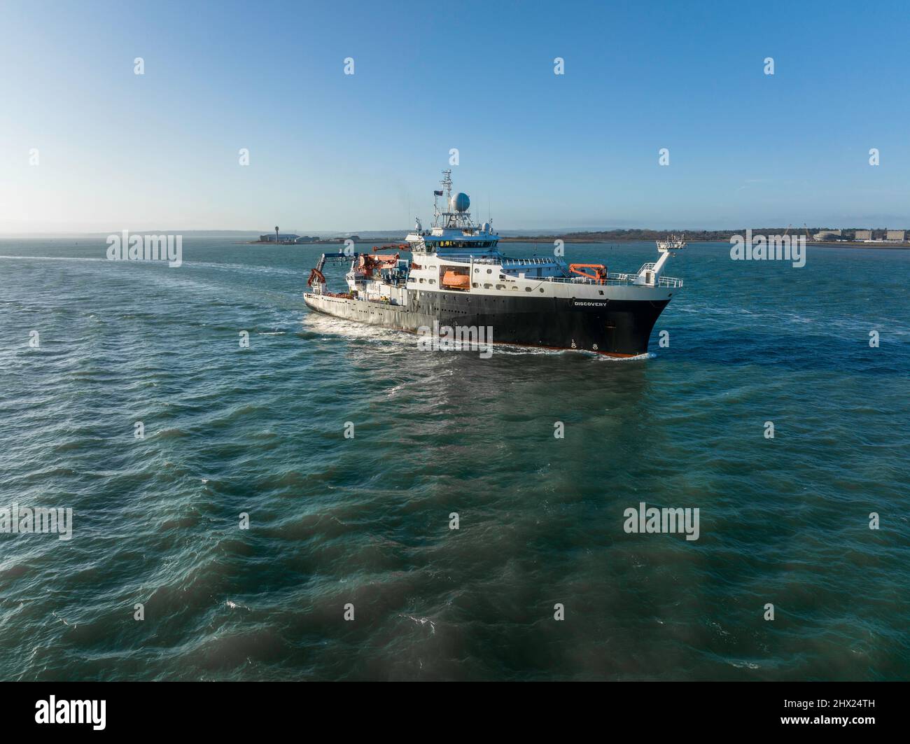 RRS Discovery ist ein Royal Research Ship, das vom Natural Environment Research Council betrieben wird. Ankunft in Southampton Stockfoto