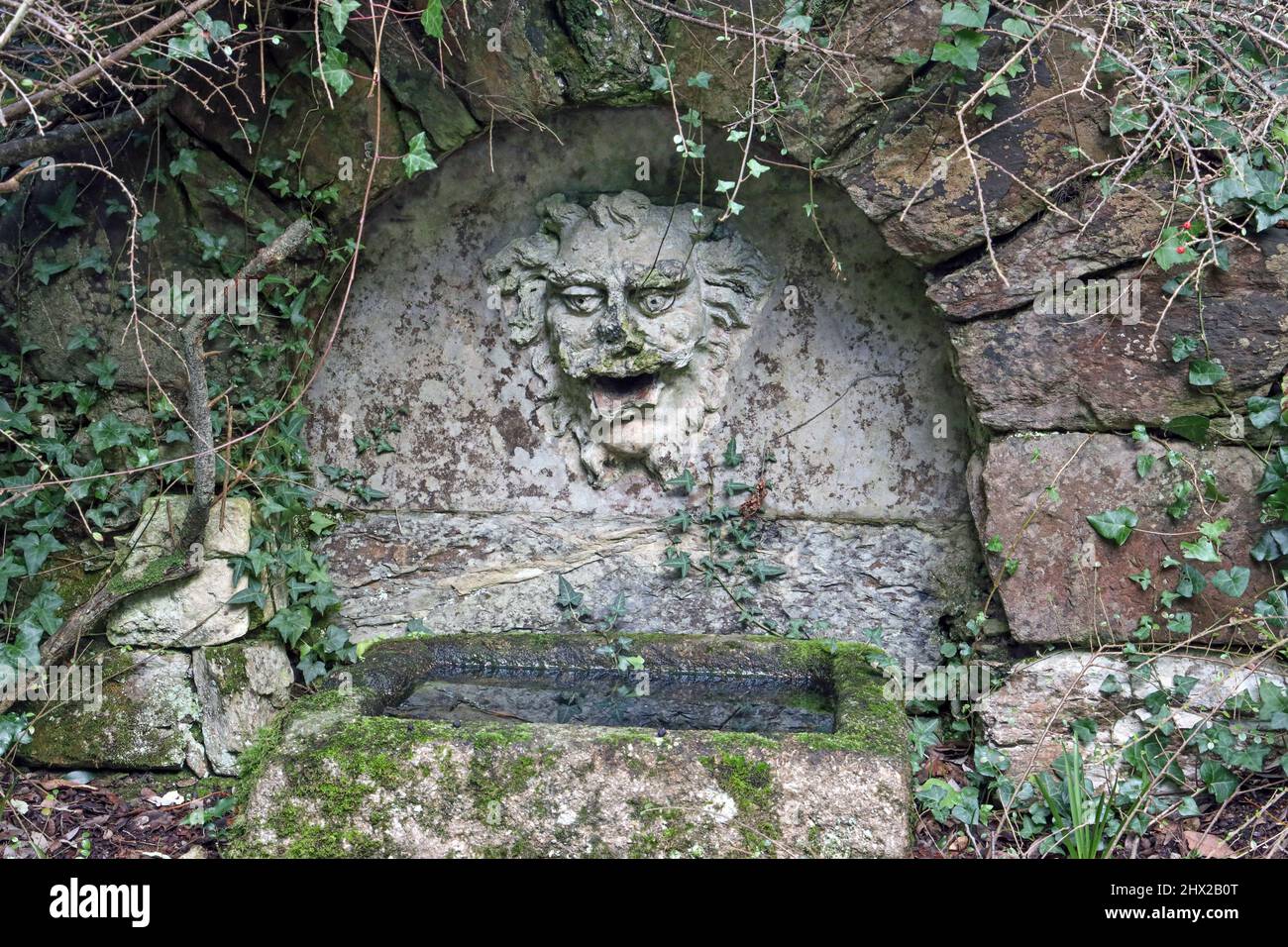 Eine Wasserrinne im Fern Dell in der Ecke der formalen Gärten des Mount