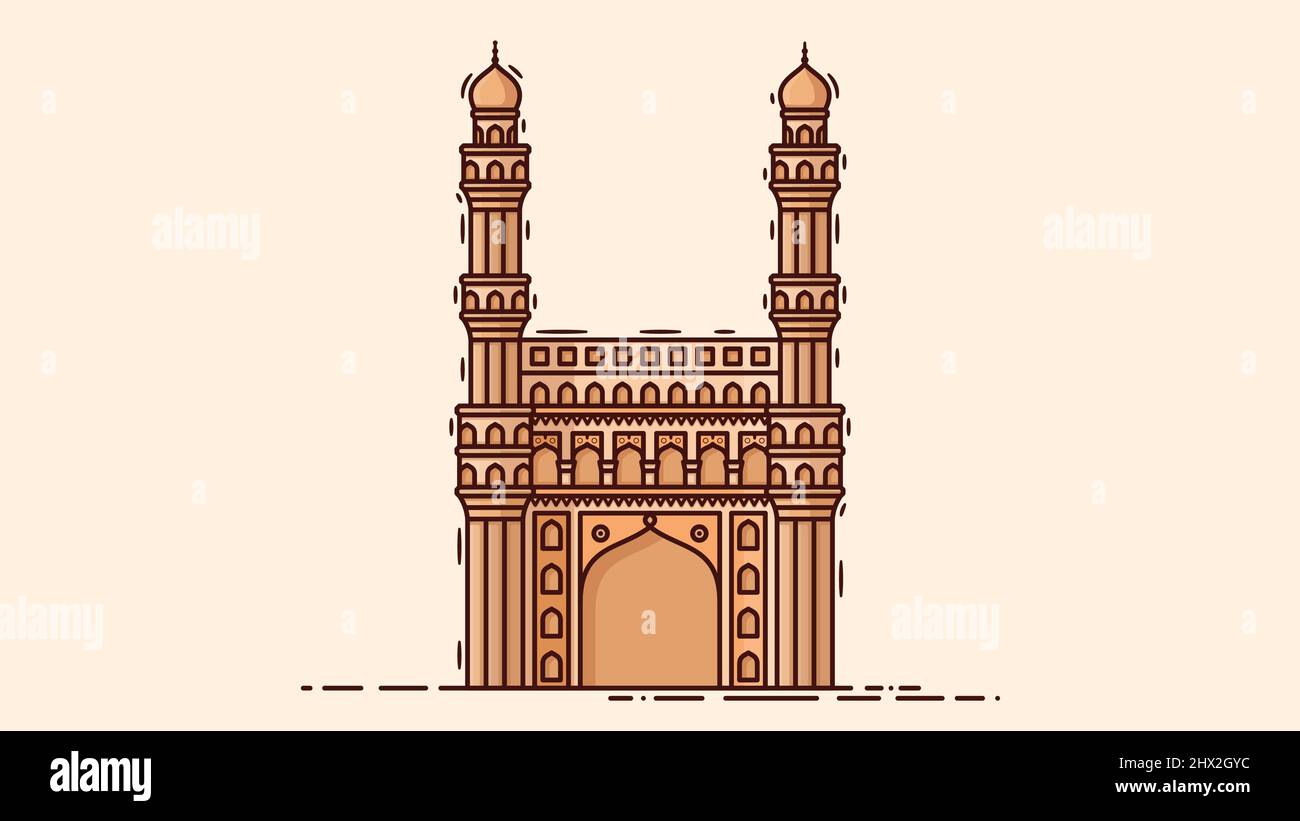 Charminar Architektur isoliert auf hellrosa Hintergrund Vektorbild. Stock Vektor