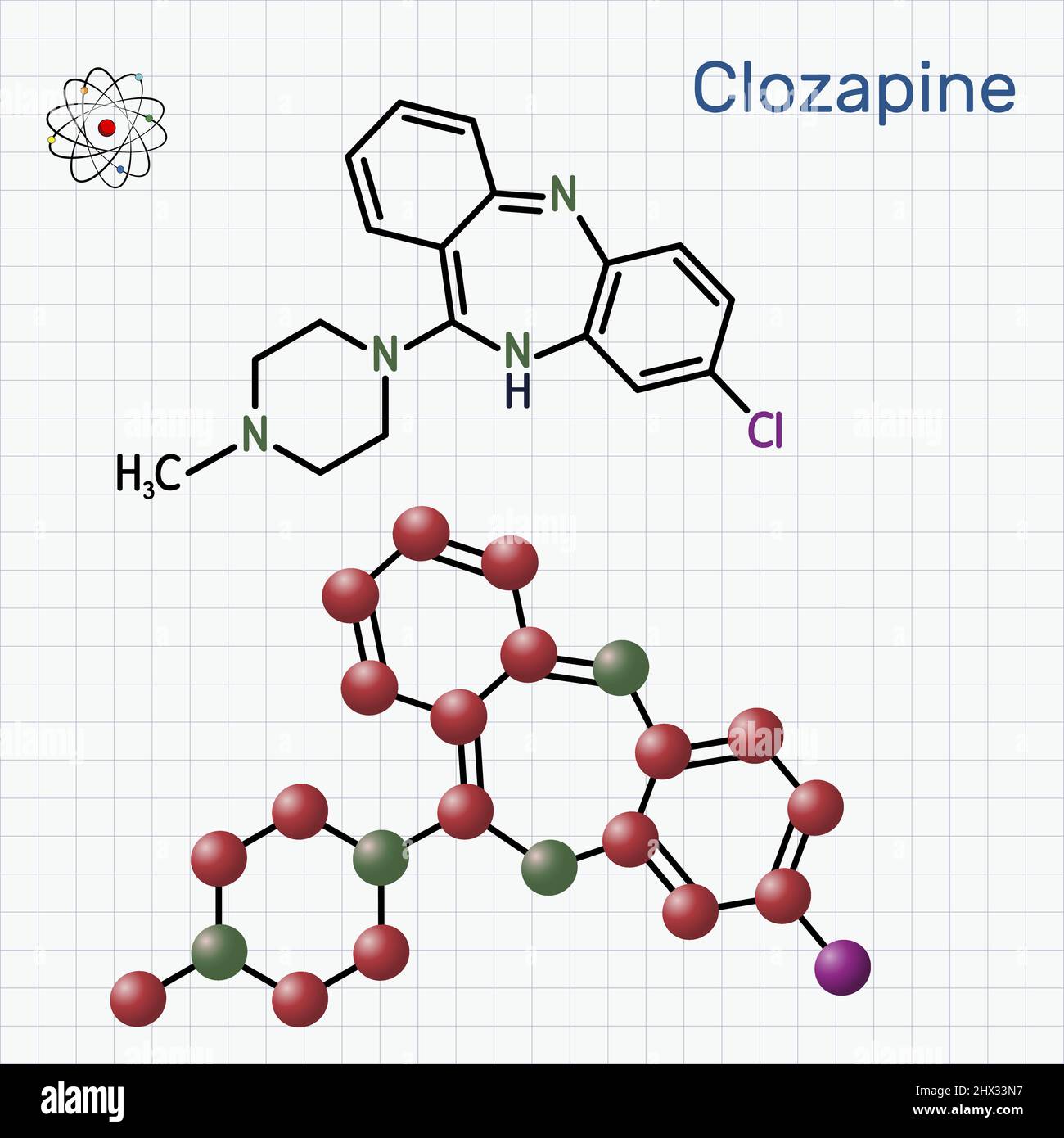 ClozapinMolekül. Es ist Dibenzodiazepin, atypisch antipsychotisch