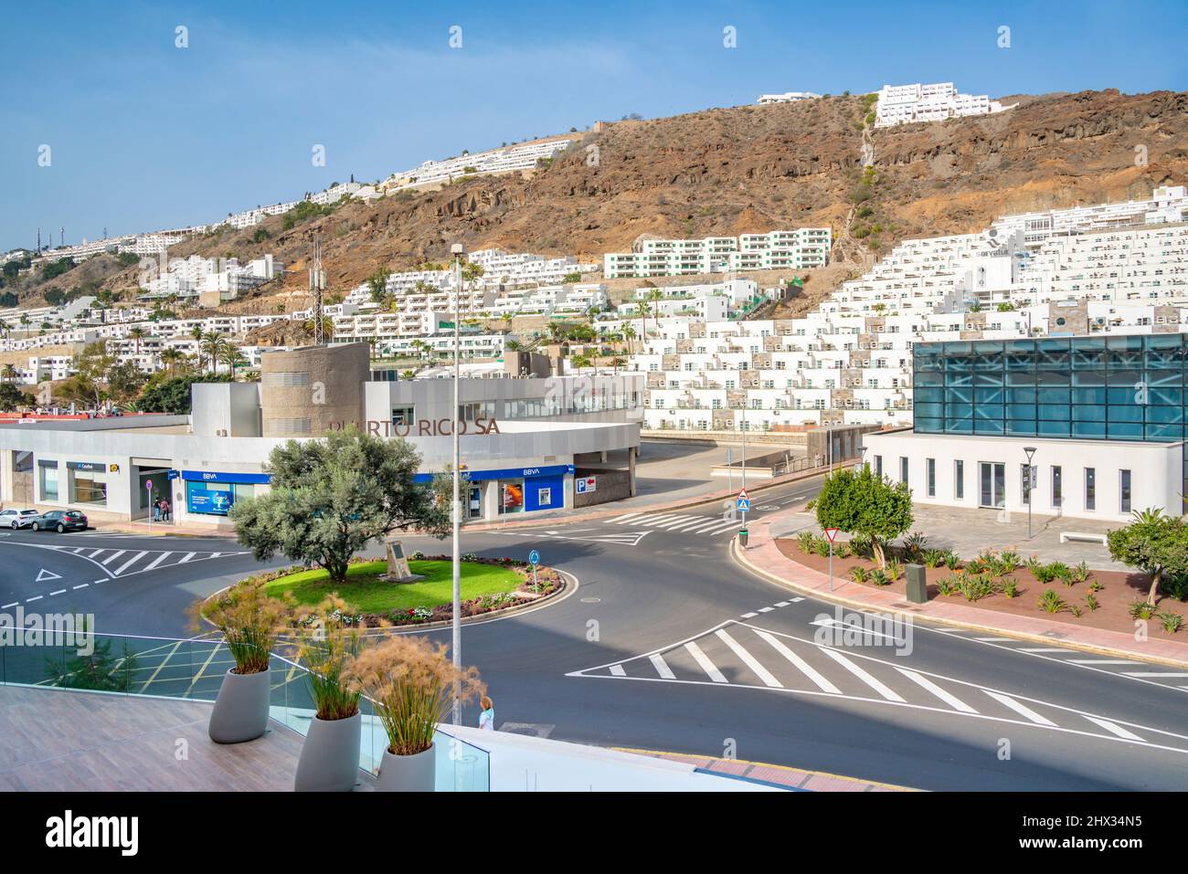 Blick auf das Einkaufszentrum im Stadtzentrum, Puerto Rico, Gran Canaria, Kanarische Inseln, Spanien, Europa Stockfoto