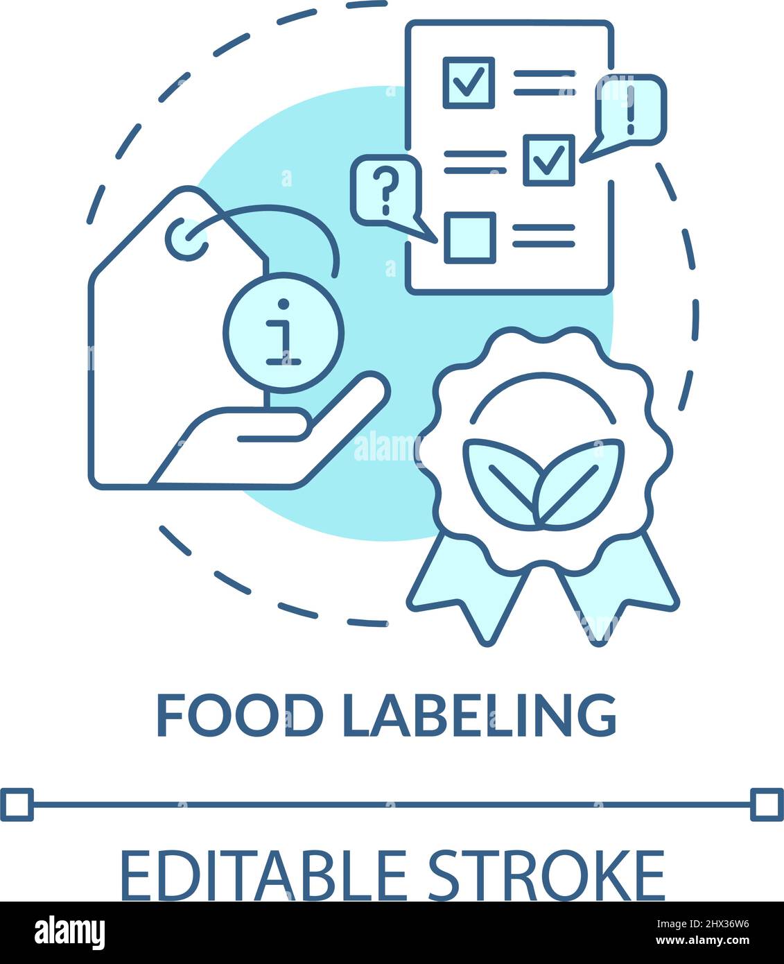 Symbol für das türkisfarbene Konzept der Lebensmittelkennzeichnung Stock Vektor