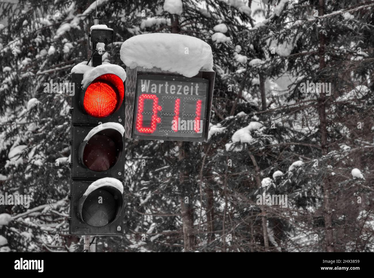 Baustellenampel, Ampel, Verkehrsampel, Baustelle, Licht, Rot, gelb, grün, Verkehr, halten, leuchten, Zeit, Zählwerk, Zahl, Ziffer, warte, Wartetime Stockfoto