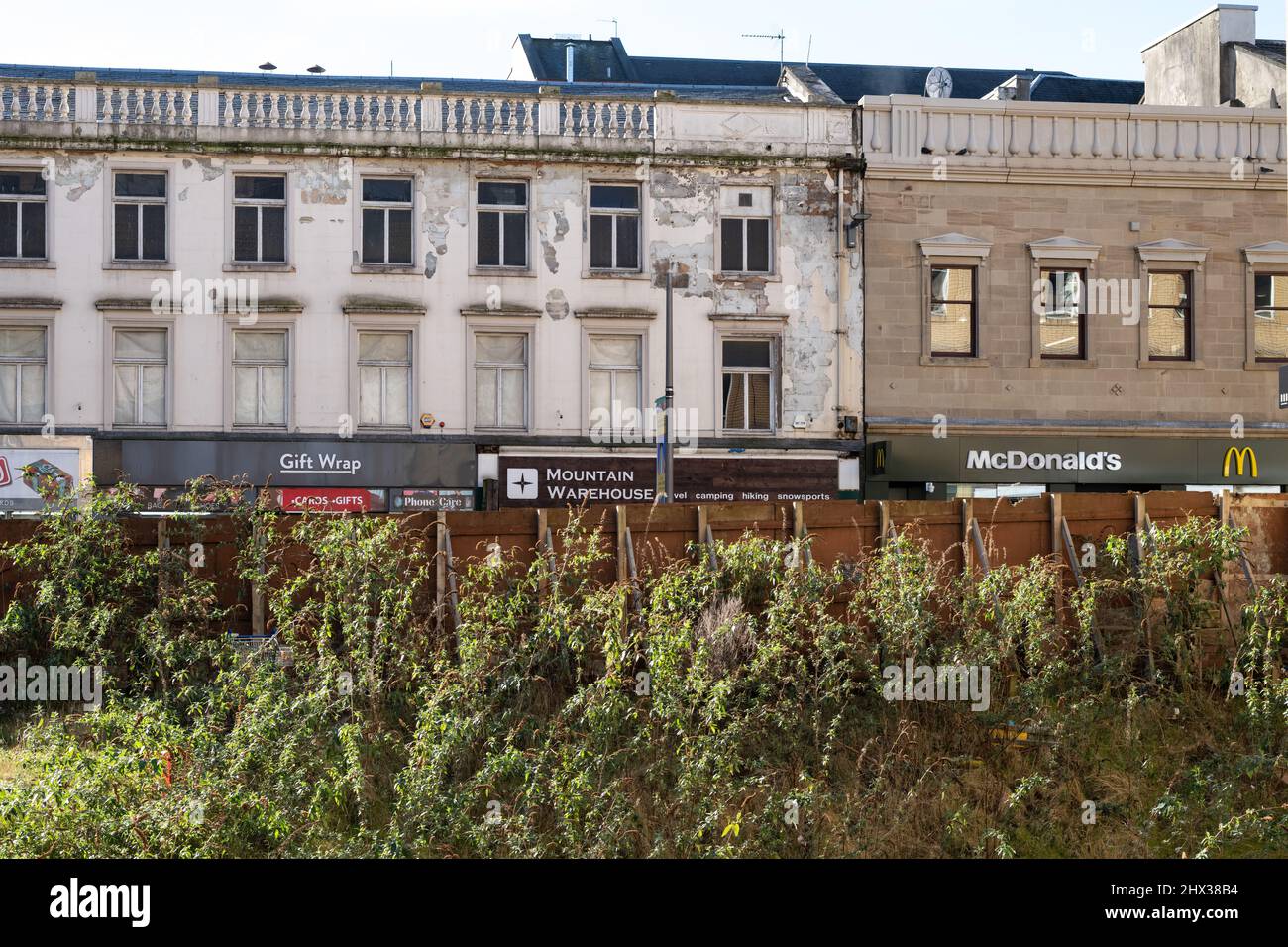 Sauchiehall Street Glasgow von leerstehenden Flächen nach dem Abriss von Gebäuden nach dem Brand des Nachtclubs Victorias aus gesehen, Glasgow, Schottland, Großbritannien Stockfoto