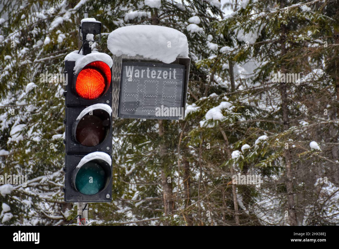 Baustellenampel, Ampel, Verkehrsampel, Baustelle, Licht, Rot, gelb, grün, Verkehr, halten, leuchten, Zeit, Zählwerk, Zahl, Ziffer, warte, Wartetime Stockfoto