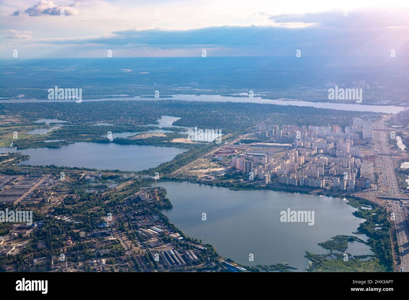Wohngebiet von Kiew Blick von oben. Stockfoto
