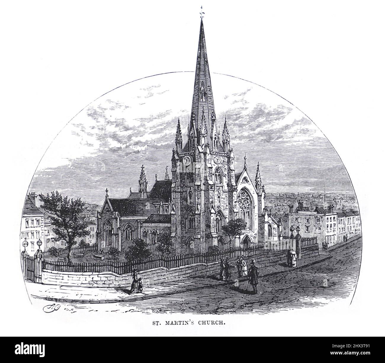 St. Martin's Church, Birmingham, England im 19.. Jahrhundert; Schwarz-Weiß-Illustration; Stockfoto