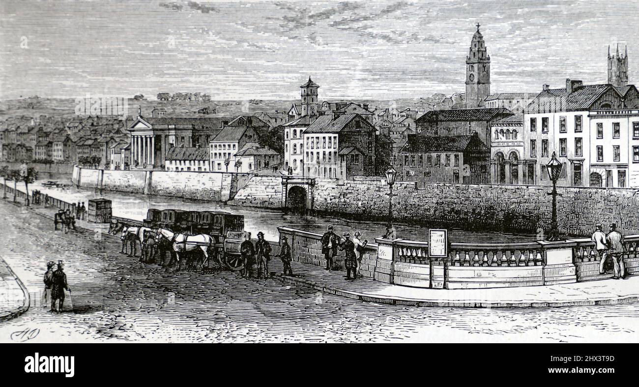 Shandon auf der Lee, Cork, Irland im 19.. Jahrhundert; Schwarz-Weiß-Illustration; Stockfoto