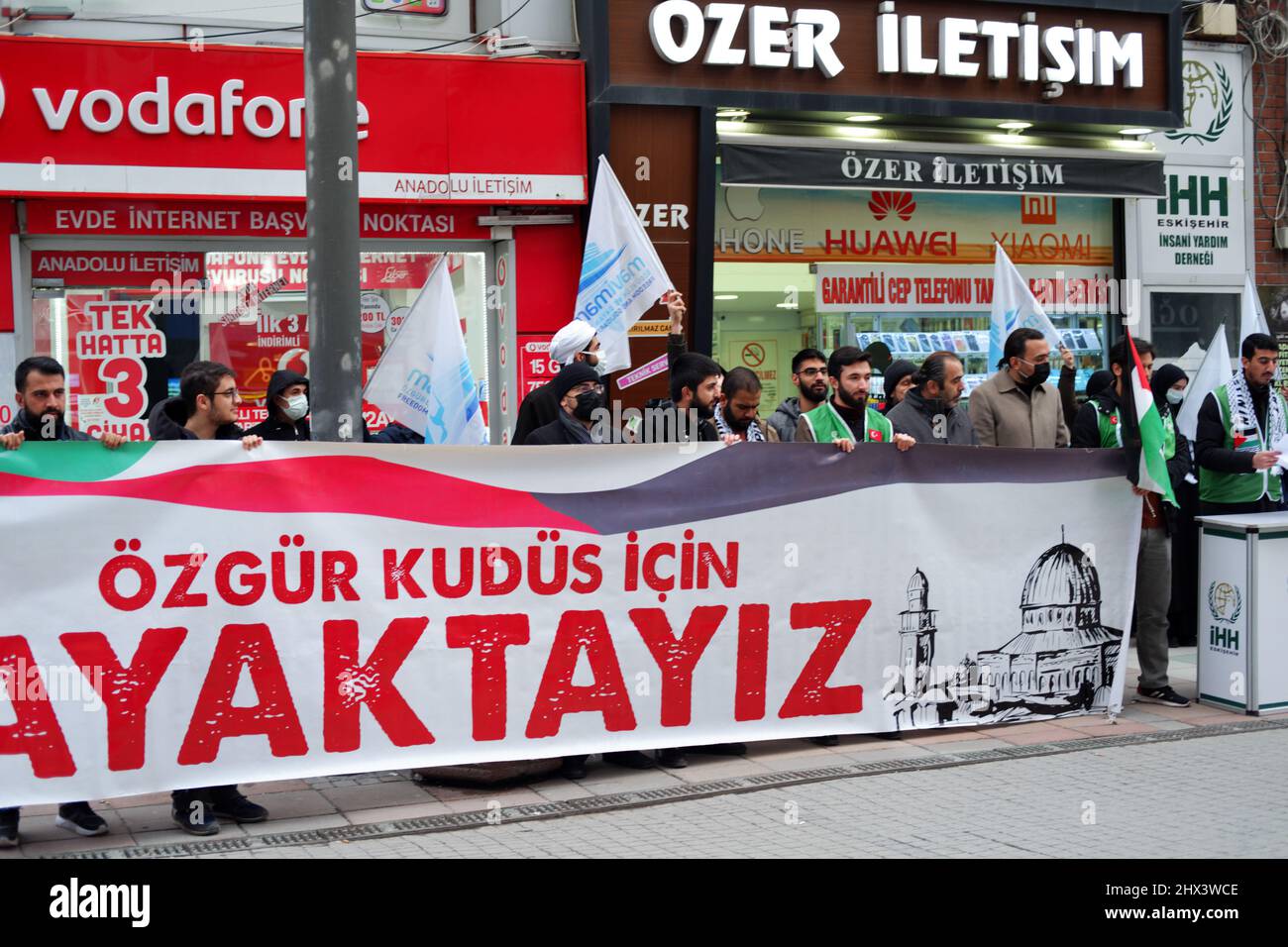 Eskisehir, TÜRKEI, IHH (Insani Yardim Dernegi) Mitglieder protestieren auf den Straßen von Eskisehir gegen Israel für die Befreiung Jerusalems Stockfoto