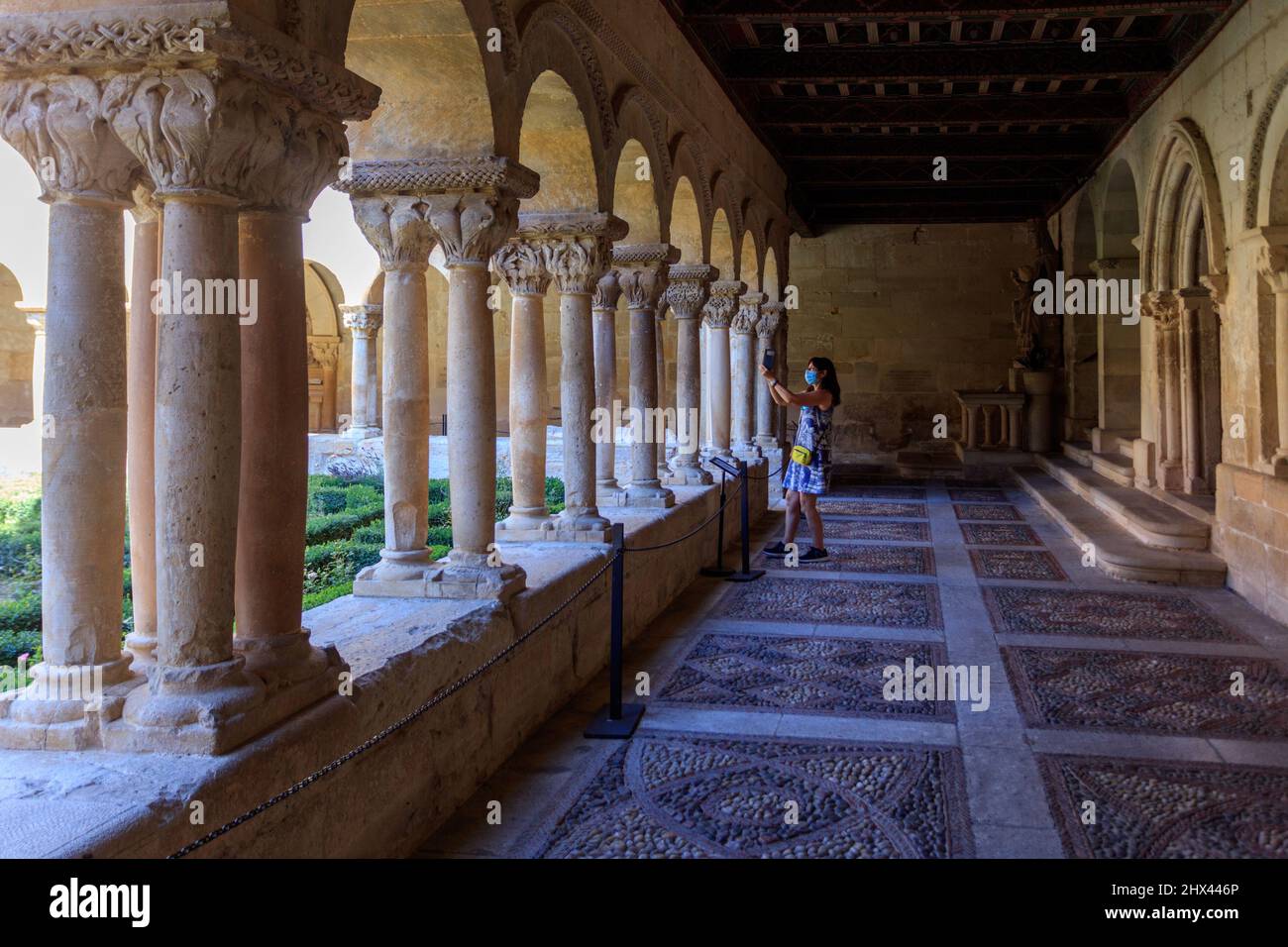 Das Kloster von Santo Domingo de Silos. Burgos. Die romanische Kunst des Klosters ist eine der schönsten, die wir in Spanien finden können. Stockfoto