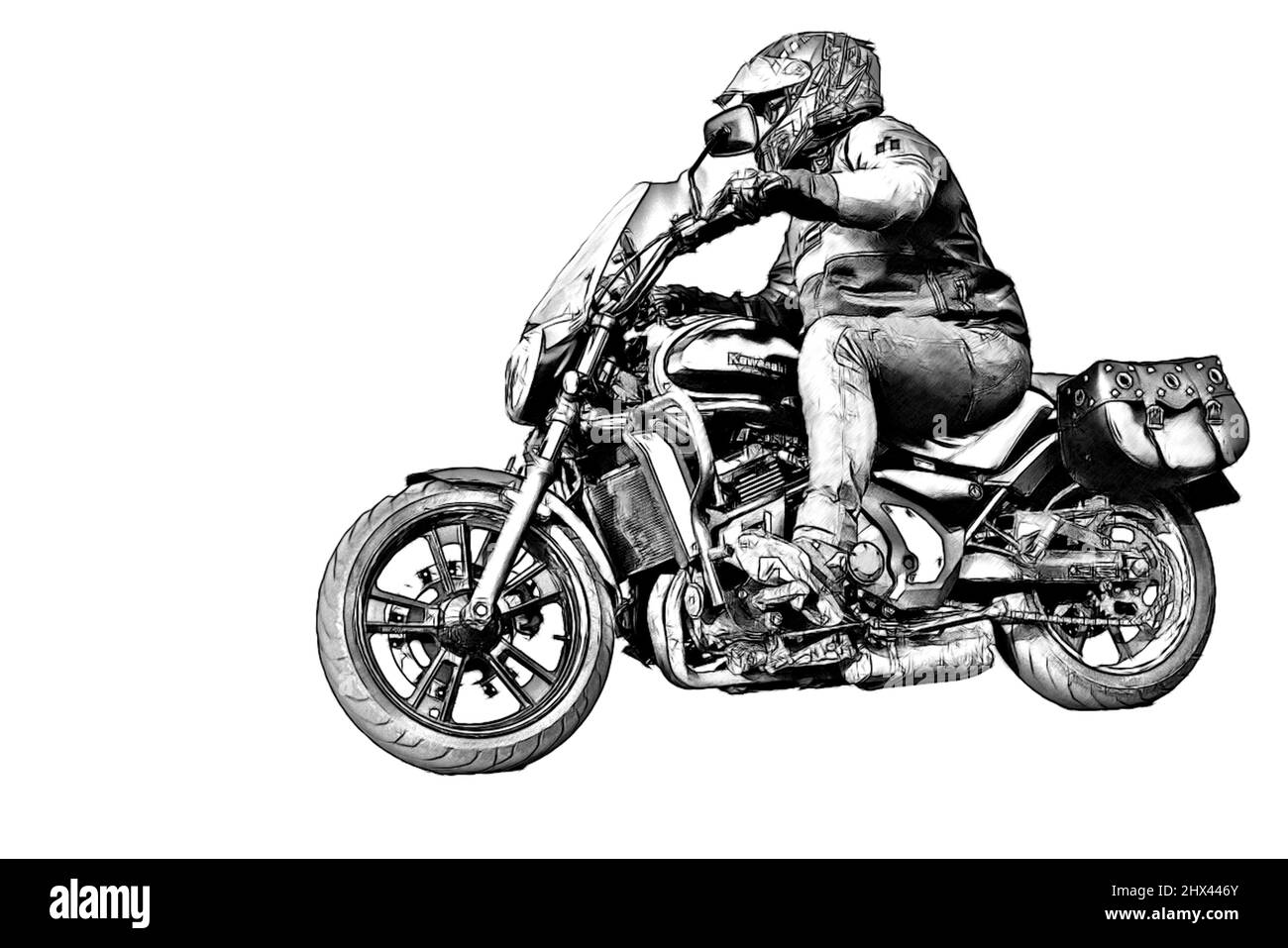 Biker auf einem Motorrad fahren schnell auf der Straße. Weiße Silhouette  eines Motorradfahrers in einem Helm auf einem Fahrrad auf schwarzem  Hintergrund Stockfotografie - Alamy