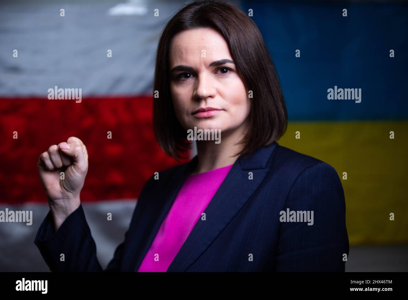 Die weißrussische Oppositionsführerin Sviatlana Tsikhanouskaya spricht im Ketworth Centre, South Bank University, London. Bilddatum: Mittwoch, 9. März 2022. Stockfoto