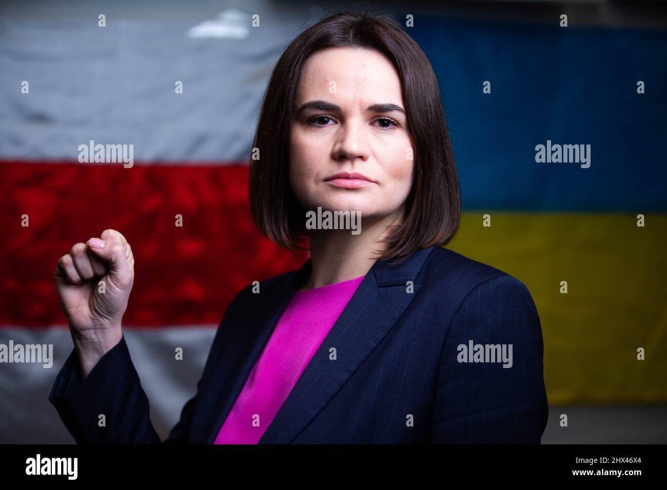 Die weißrussische Oppositionsführerin Sviatlana Tsikhanouskaya spricht im Ketworth Centre, South Bank University, London. Bilddatum: Mittwoch, 9. März 2022. Stockfoto