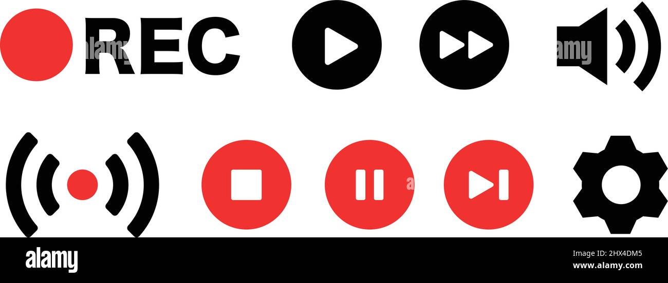 Symbol für Media Player-Taste eingestellt. Steuerungstasten für Video und Musik. Editierbare Vektoren. Stock Vektor