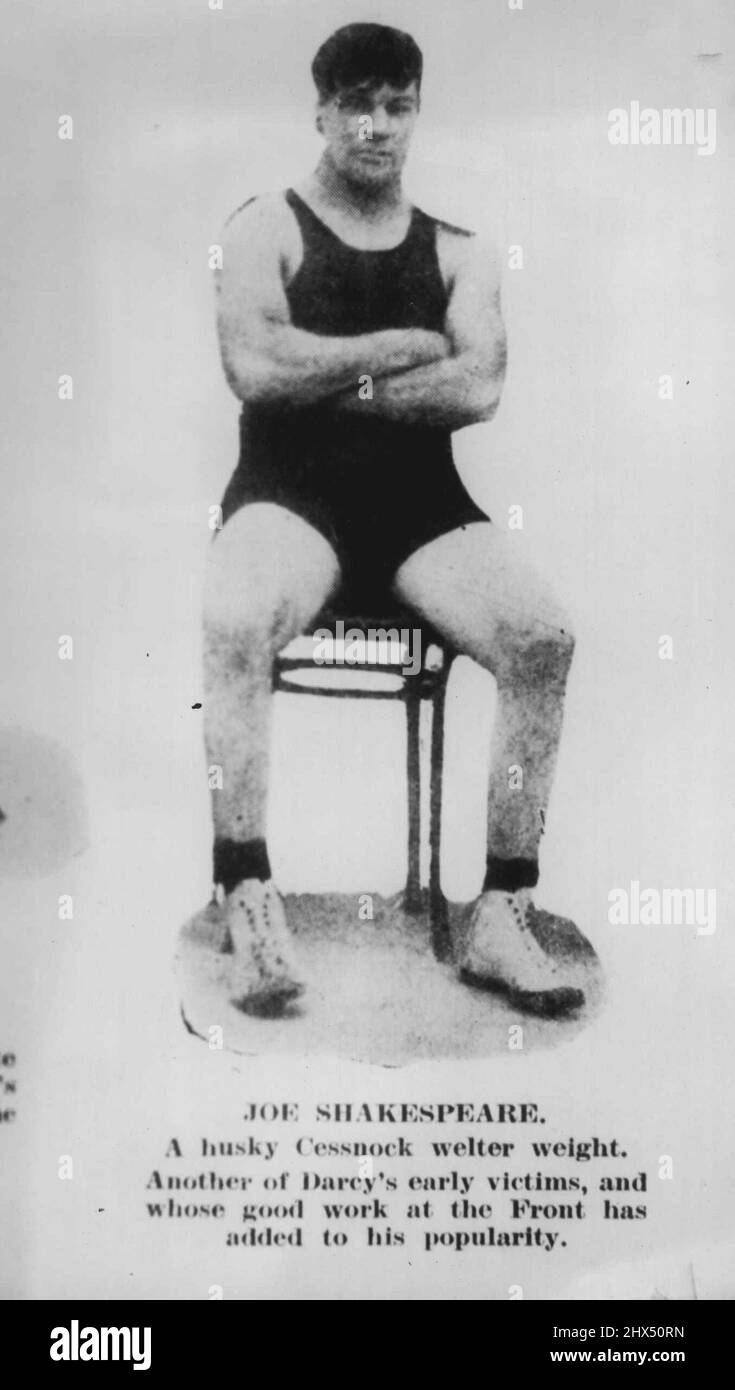 Joe Shakespeare. Ein schacheliges Cessnock-Schweißgewicht. Ein weiteres von Darcys frühen Opfern, und dessen gute Arbeit an der Front zu seiner Popularität beigetragen hat. 26. Januar 1951,1913 Stockfoto