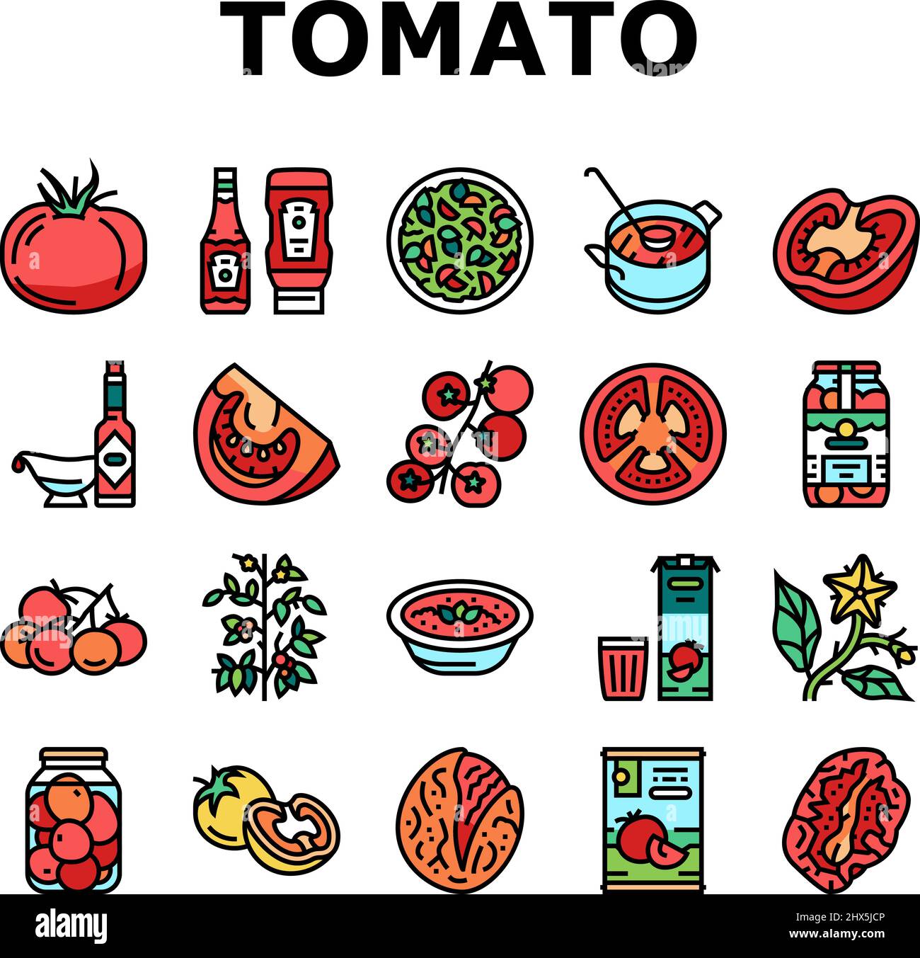 Tomate Natürliches Vitamin Gemüse Symbole Set Vektor Stock Vektor