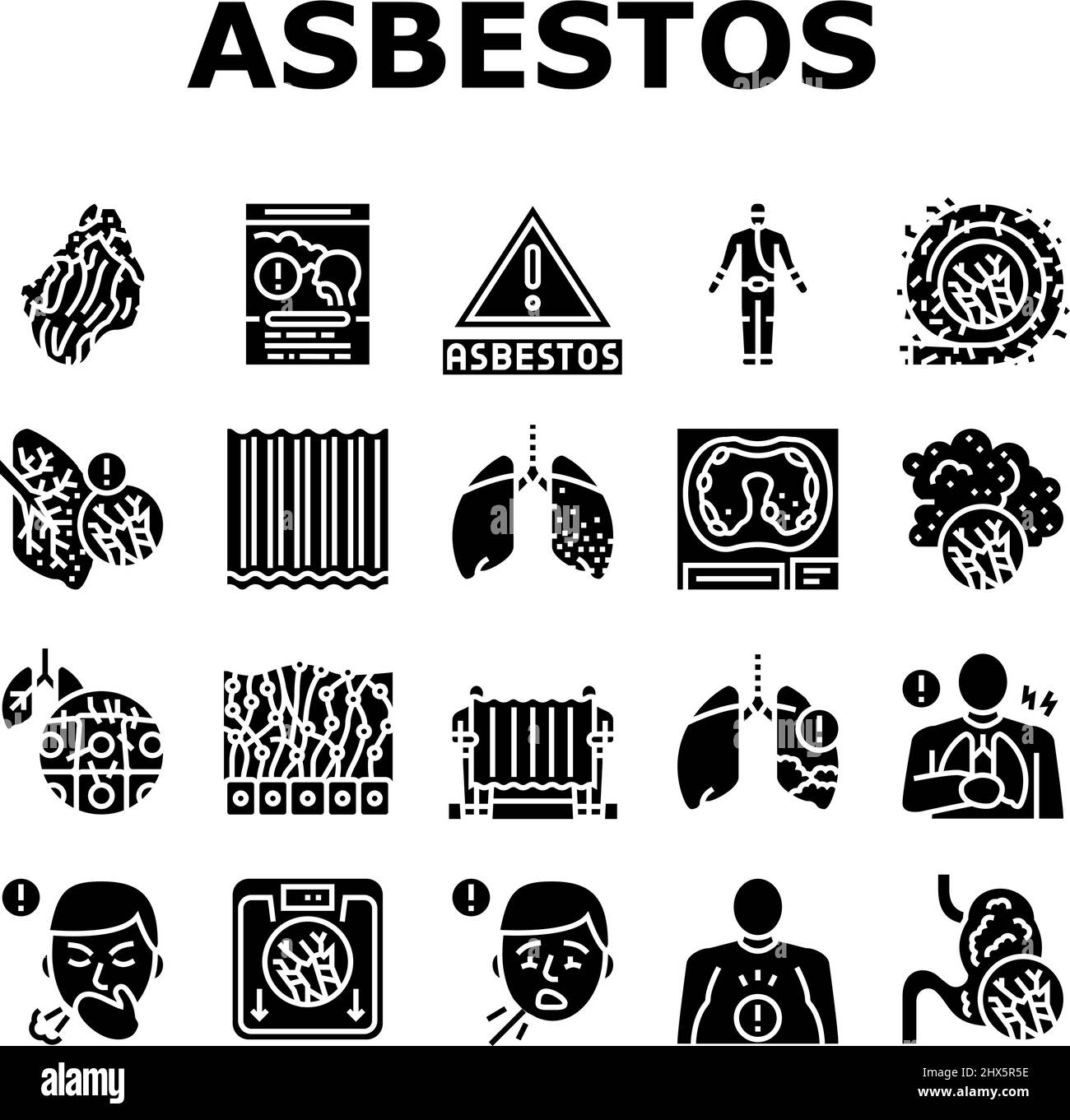 Asbestmaterial Und Problemsymbole Setzen Vektor Stock Vektor