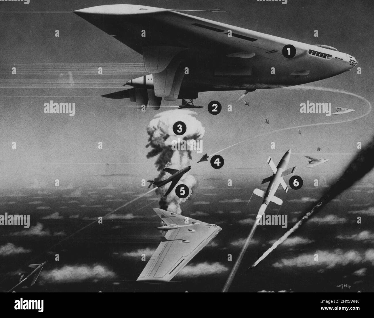1) Flugzeug angreift feindliches Gebiet, in der artist's Konzeption des