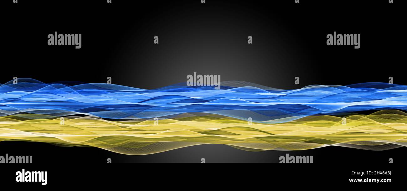 Nationales Farbwellenpanorama der Ukraine mit Platz für Text Stockfoto