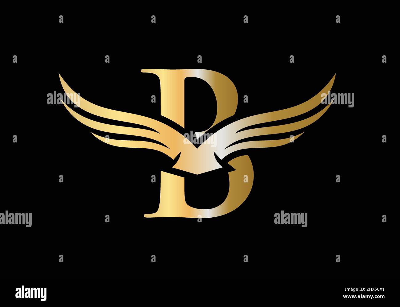 B Logo mit Schriftzug „Letter Wing“. Anfangsbuchstabe des fliegenden Flügels B. Buchstabe B Logo und Flügel Konzept Stock Vektor