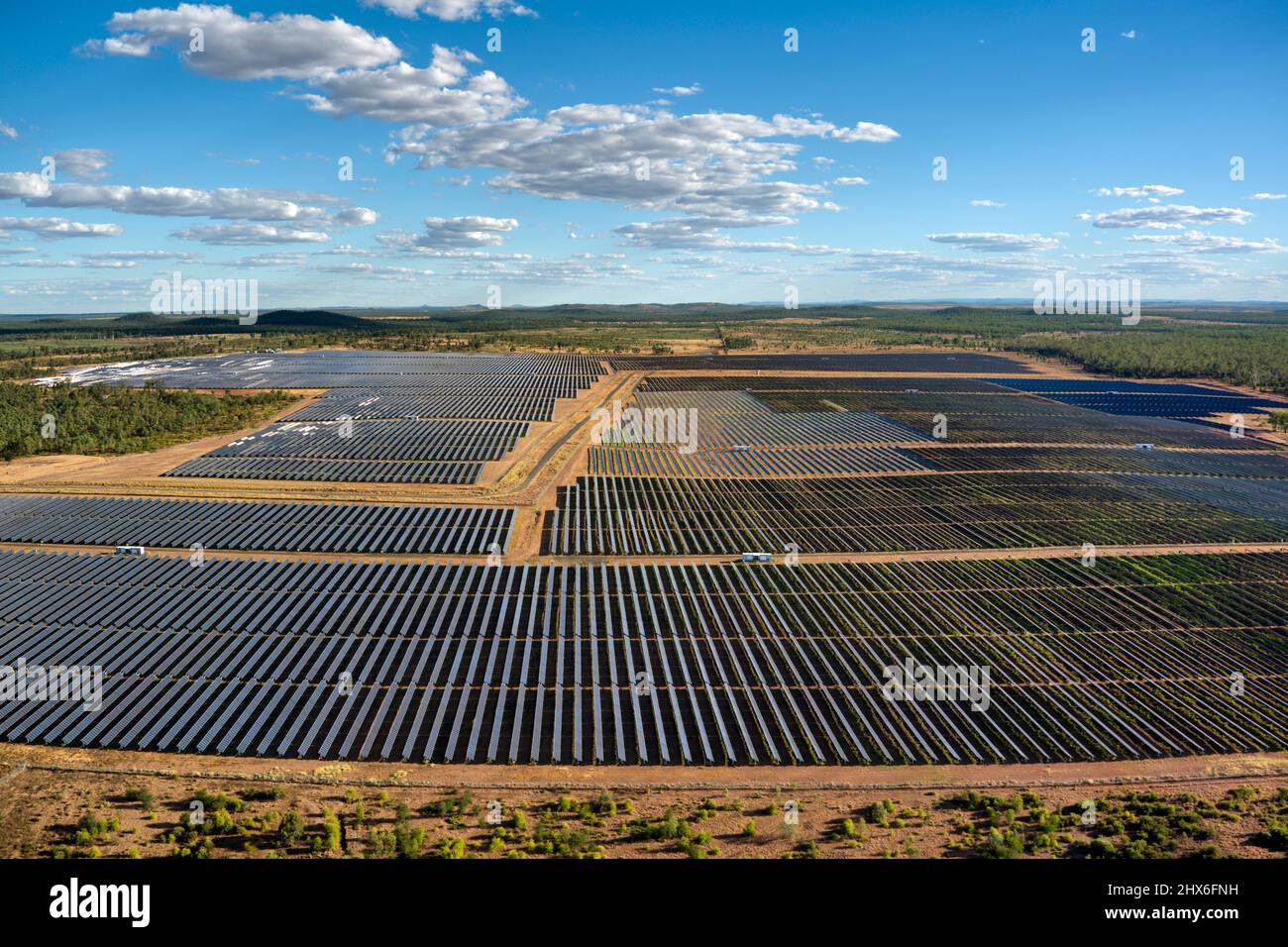 Luftaufnahme der Solarfarm in Clermont Central Queensland Australien Stockfoto