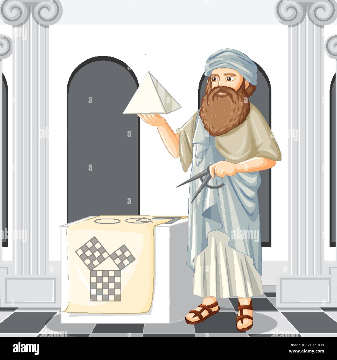 Pythagoras Philosoph in Cartoon-Stil Illustration Stock Vektor