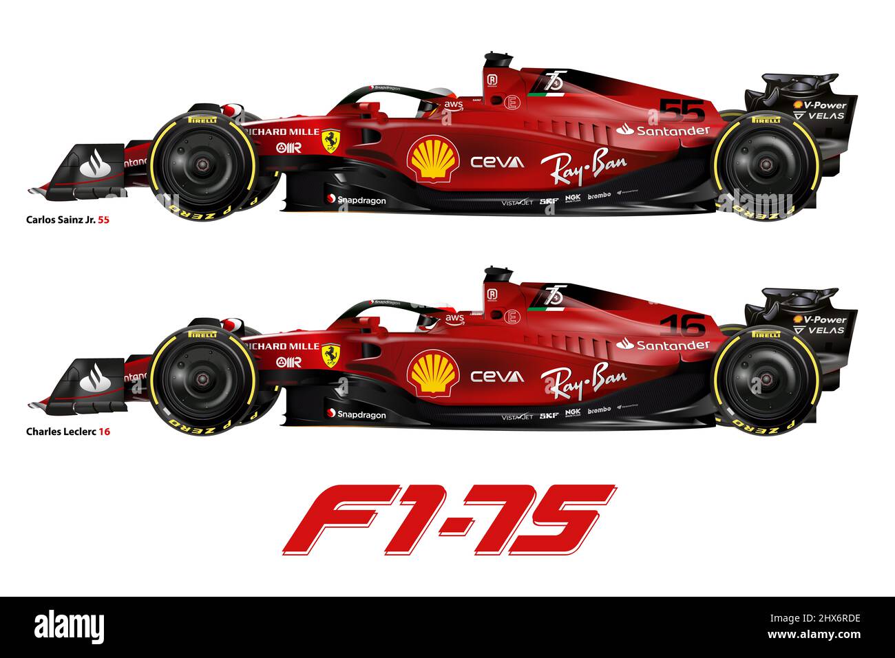 Maranello, Modena, Italien, februar 2022, Ferrari F1 75 Formula 1, Carlos Sainz und Charles Leclerc, Formel-1-Weltmeisterschaft 2022 Stockfoto Maranello, Modena, Italien, februar 2022, Ferrari F1 75 Formula 1, Carlos Sainz und Charles Leclerc, Formel-1-Weltmeisterschaft 2022 Stockfoto
