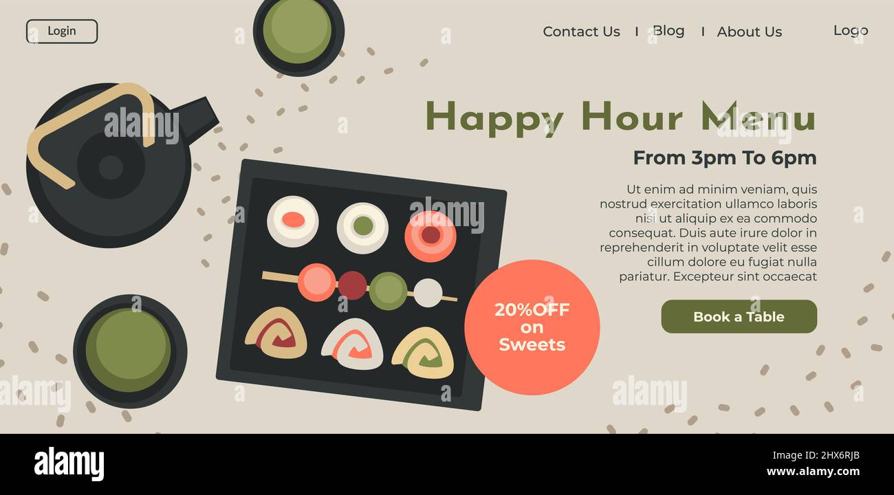 Happy Hour-Menü, Rabatte und Verkäufe für Bestellungen Stock Vektor