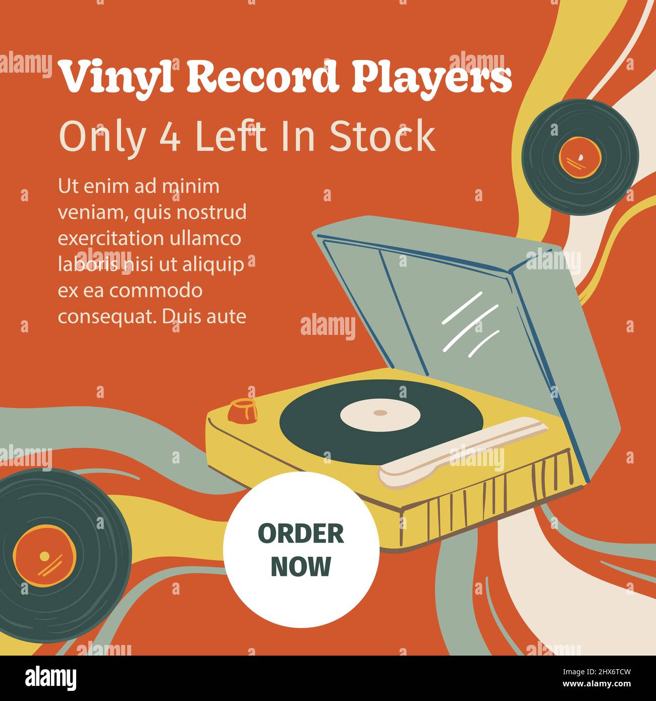 Vinyl-Plattenspieler, auf Lager, Vintage-Shop Stock Vektor