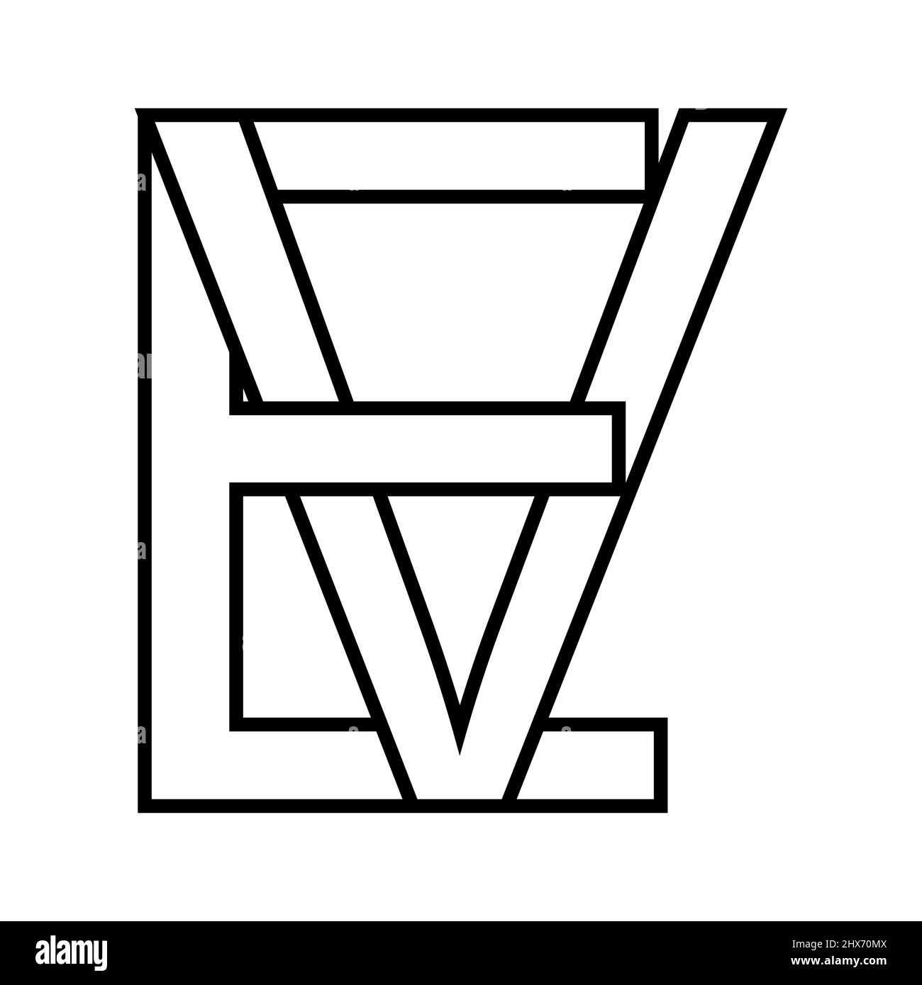 Logo-Zeichen EV ve Symbol nft, EV Zeilensprungbuchstaben e V Stock Vektor