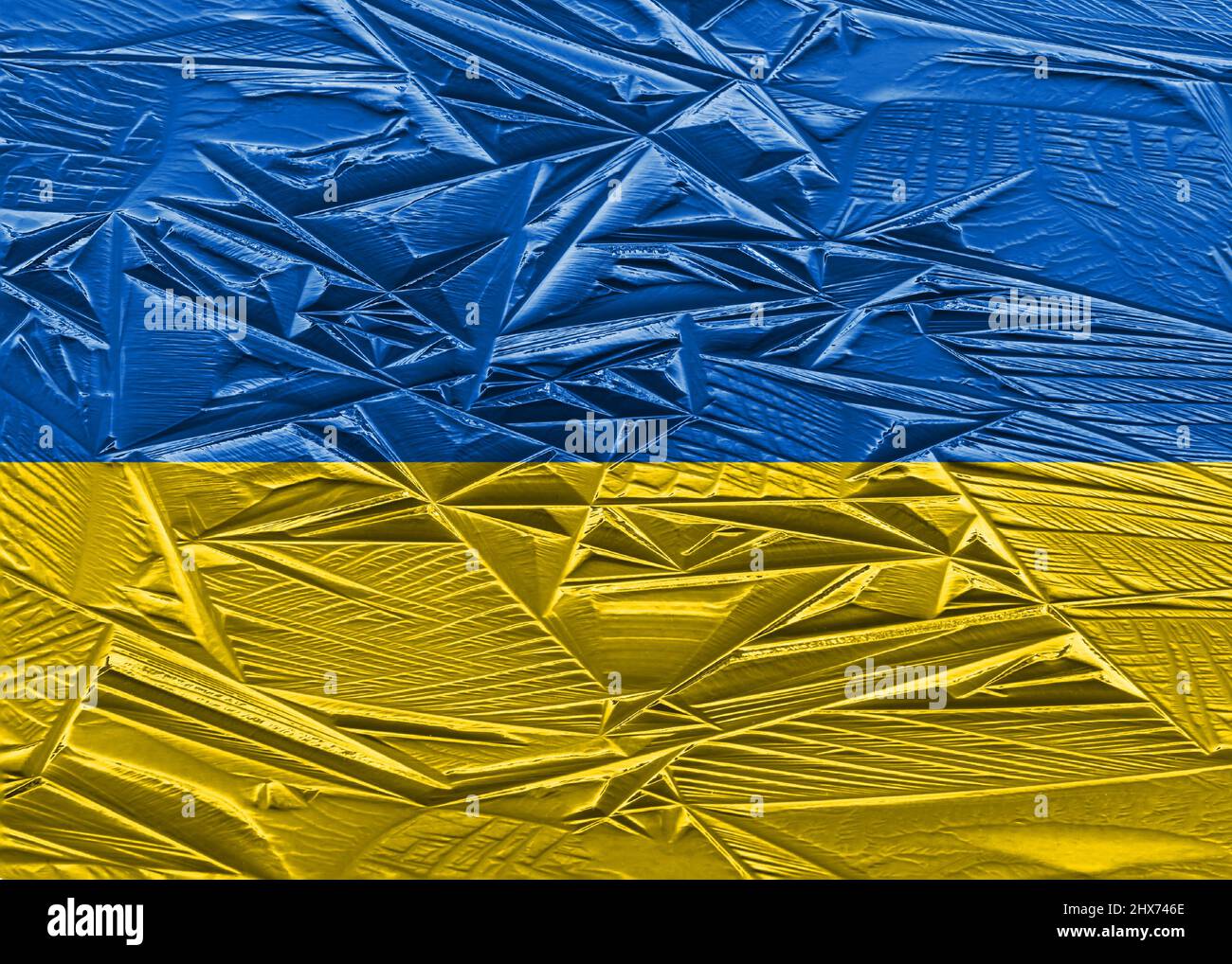 Ukrainische Nationalflaggenmuster mit Eismuster, Kriegskonzept Stockfoto