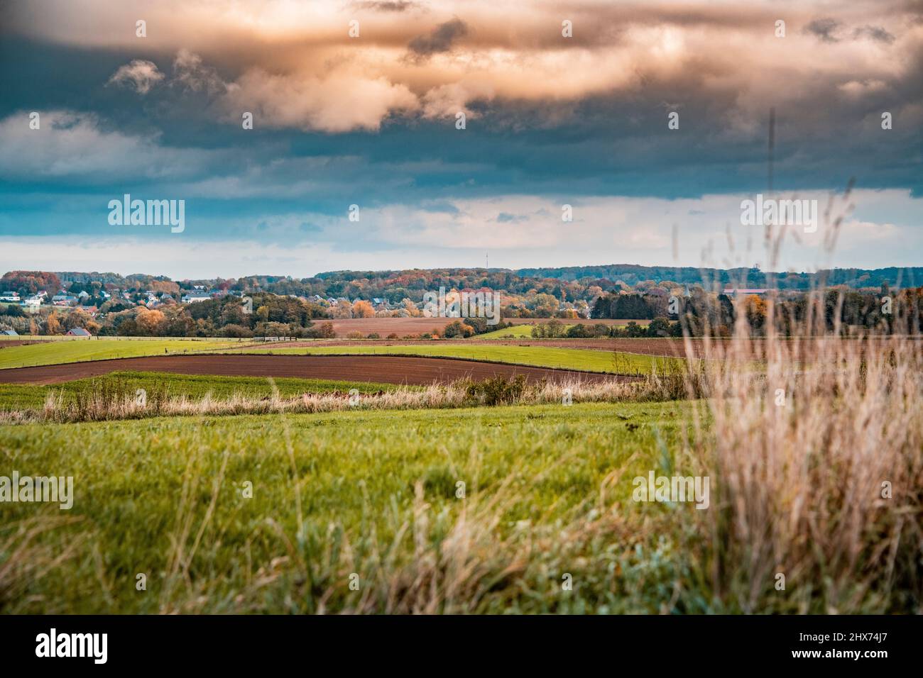 Dramatisches Herbstpanorama auf dem Land Stockfoto