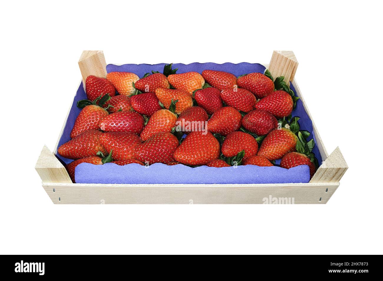 Erdbeeren in einer Holzkiste , Bio-Obst Stockfoto