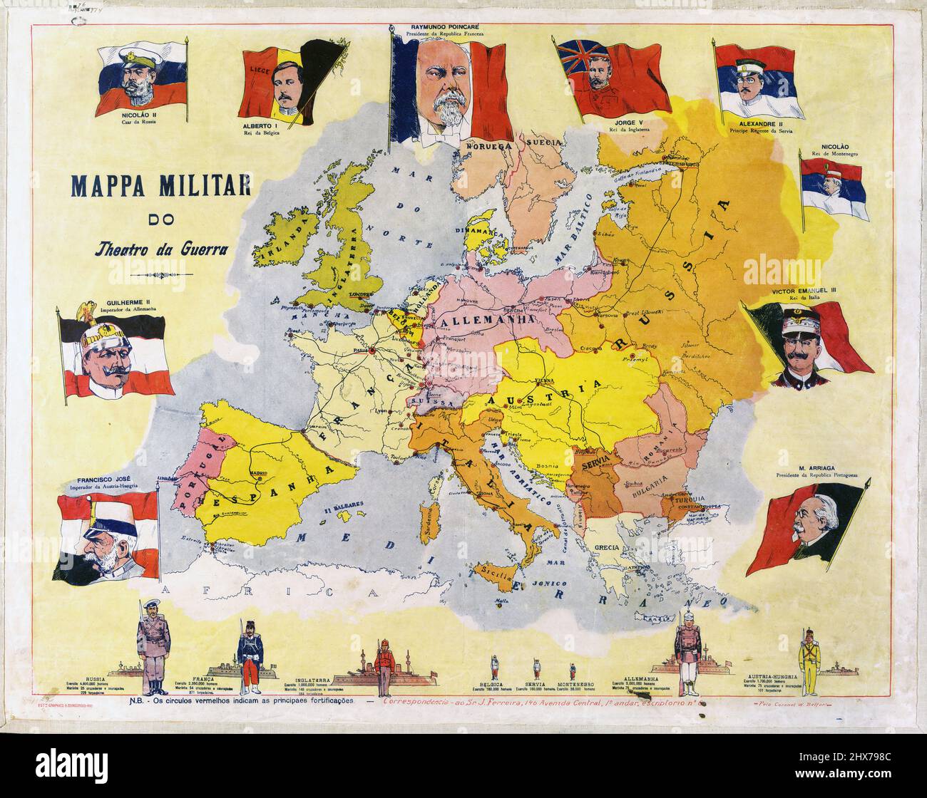 Militärische Karte des Theaters des Krieges - Mappa militar do Theatro da Guerra. 1914 von Belfort, W. Stockfoto