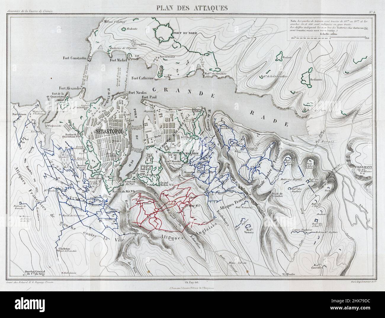 Vintage map 1867 - Plan des attaques von Charles Alexandre Fay, 1827-1903 - Krimkrieg, 1853-1856 - Sevastopolʹ (Ukraine)-1850-1860 Stockfoto