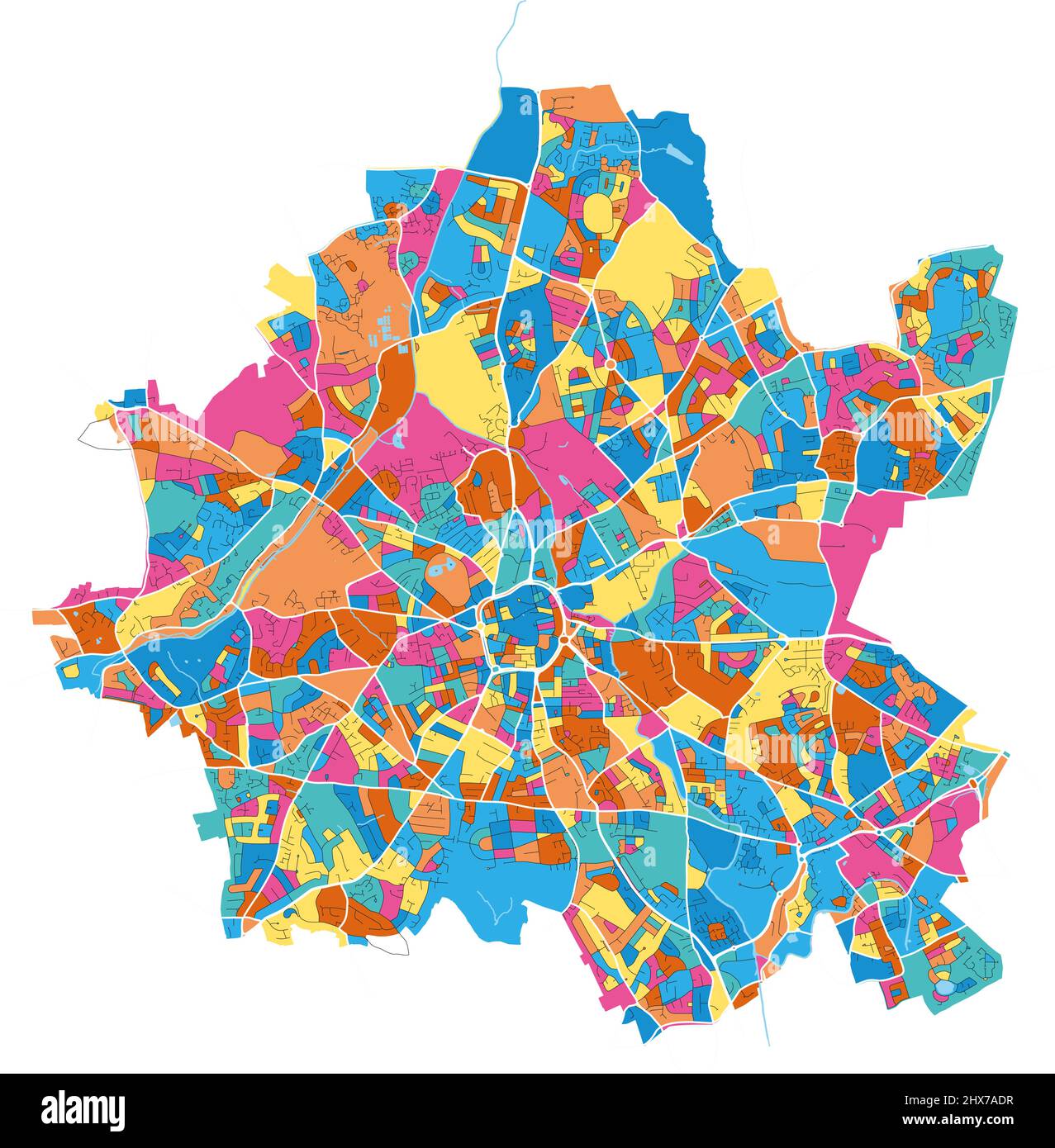 Wolverhampton, West Midlands, England Bunte, hochauflösende Vektorgrafik-Karte mit Stadtgrenzen. Weiße Umrisse für Hauptstraßen. Viele Details. Blau Stock Vektor
