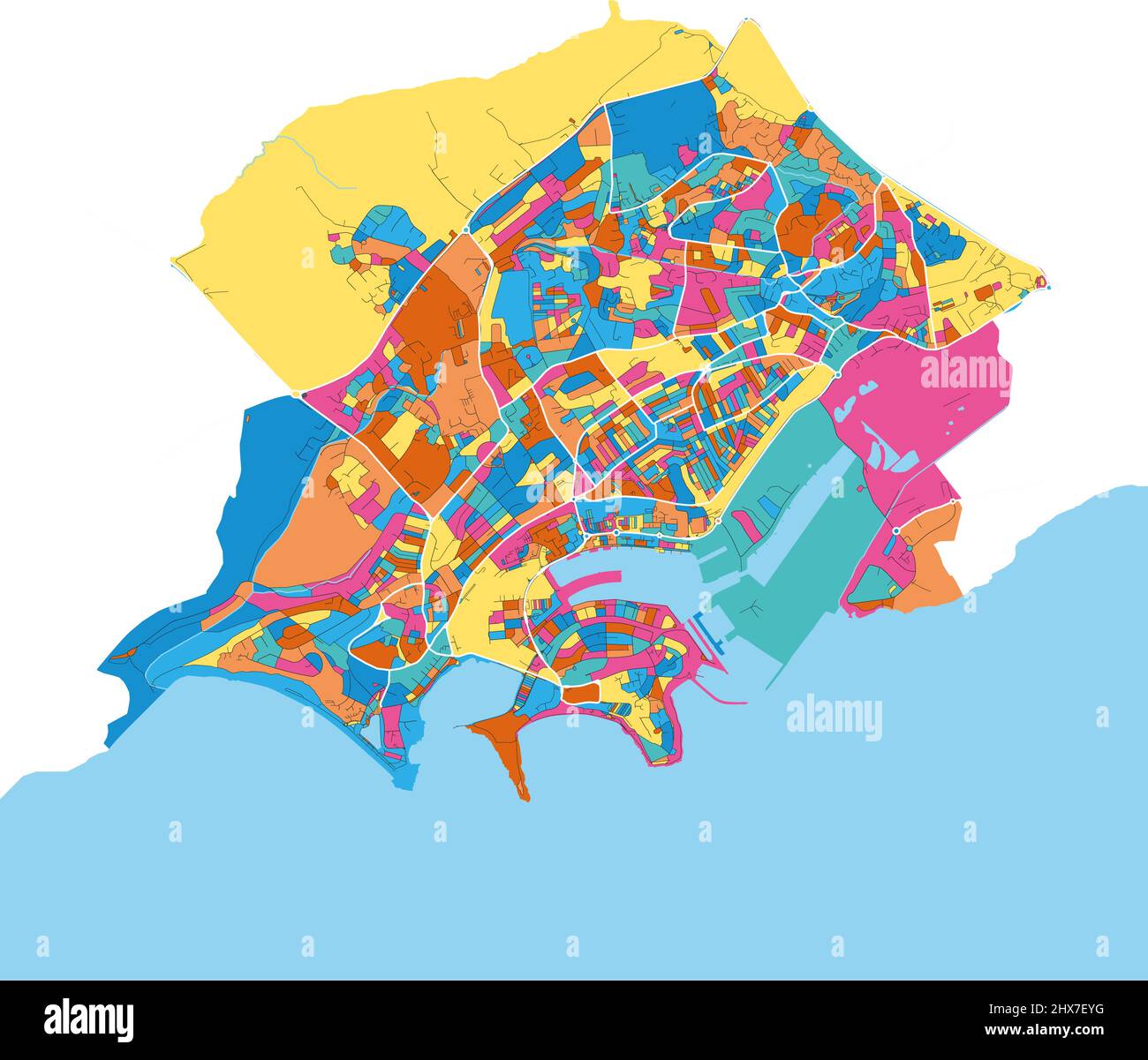 Barry, Wale of Glamorgan, Wales Bunte hochauflösende Vektorgrafik-Karte mit Stadtgrenzen. Weiße Umrisse für Hauptstraßen. Viele Details. Blaue Formen Stock Vektor