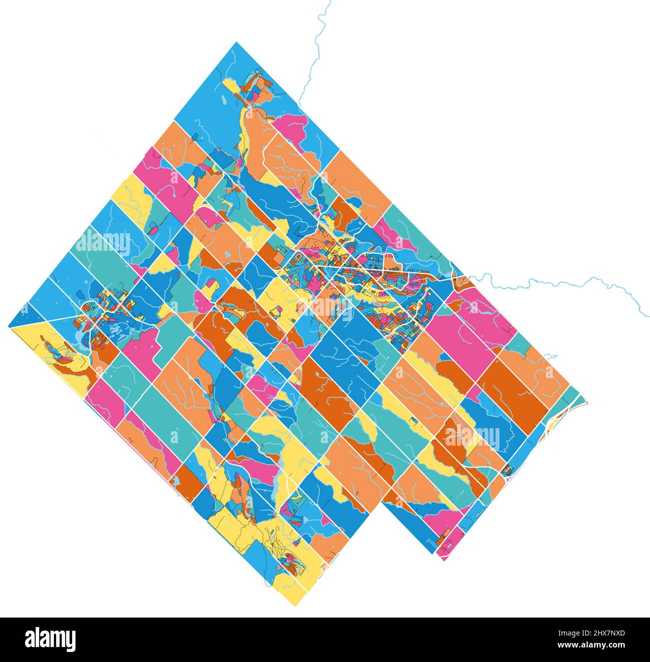 HaltonHills, Ontario, Kanada Bunte hochauflösende Vektorgrafik-Karte mit Stadtgrenzen. Weiße Umrisse für Hauptstraßen. Viele Details. Blaue Formen für Stock Vektor