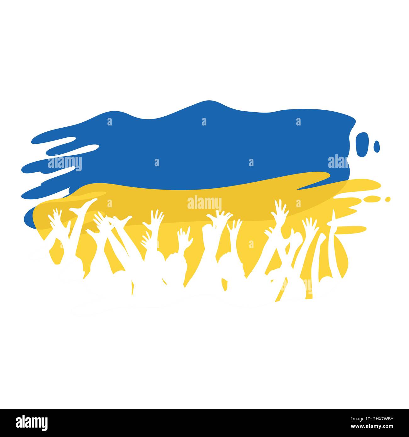 Weiße Silhouetten von Menschen auf der Flagge der Ukraine als Hintergrund Stock Vektor