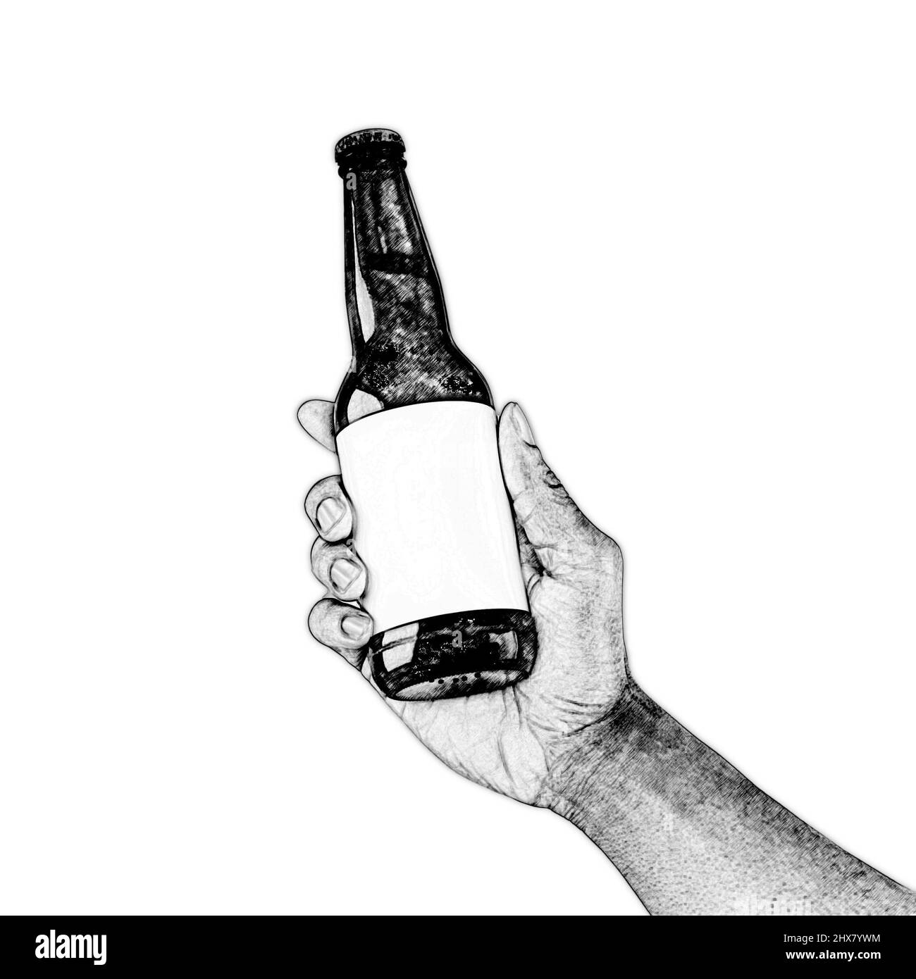 Hand, die Bierflasche Stockfoto