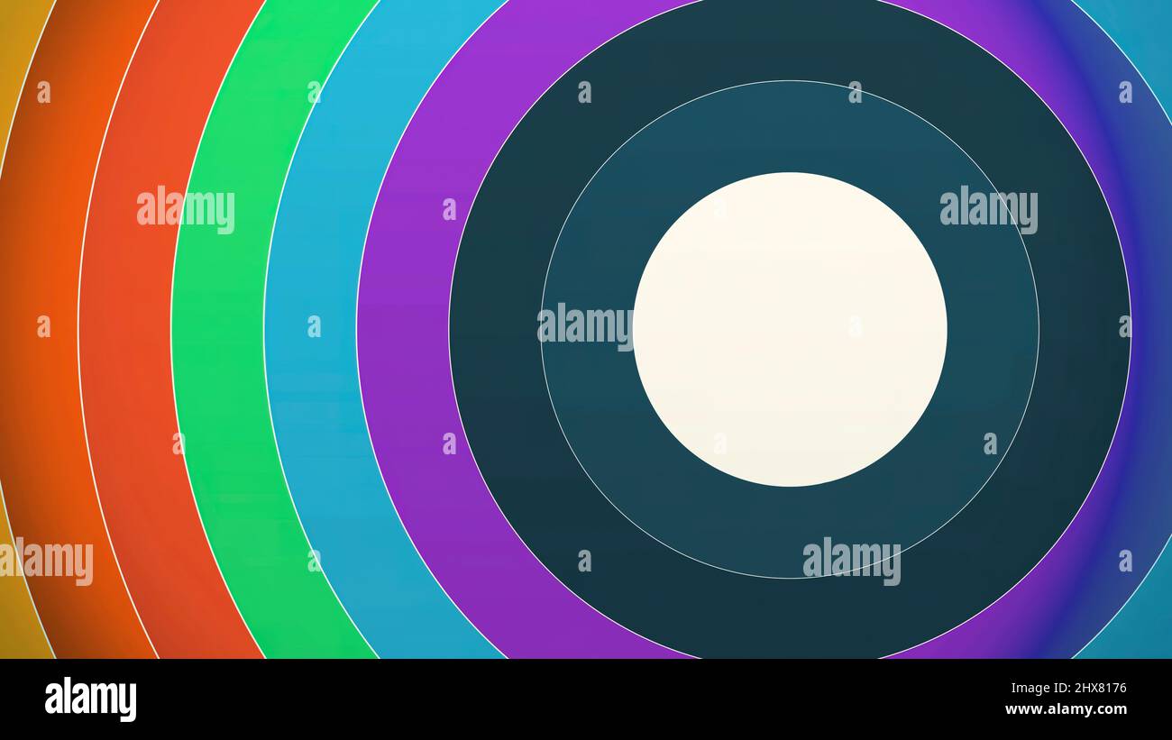 Wirbelnde bunte Linien im Kreis auf weißem Hintergrund. Regenbogen- und ...