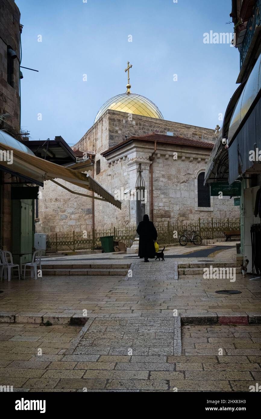 Kuppel mit goldener Spitze in der Altstadt von Jerusalem in Israel Stockfoto