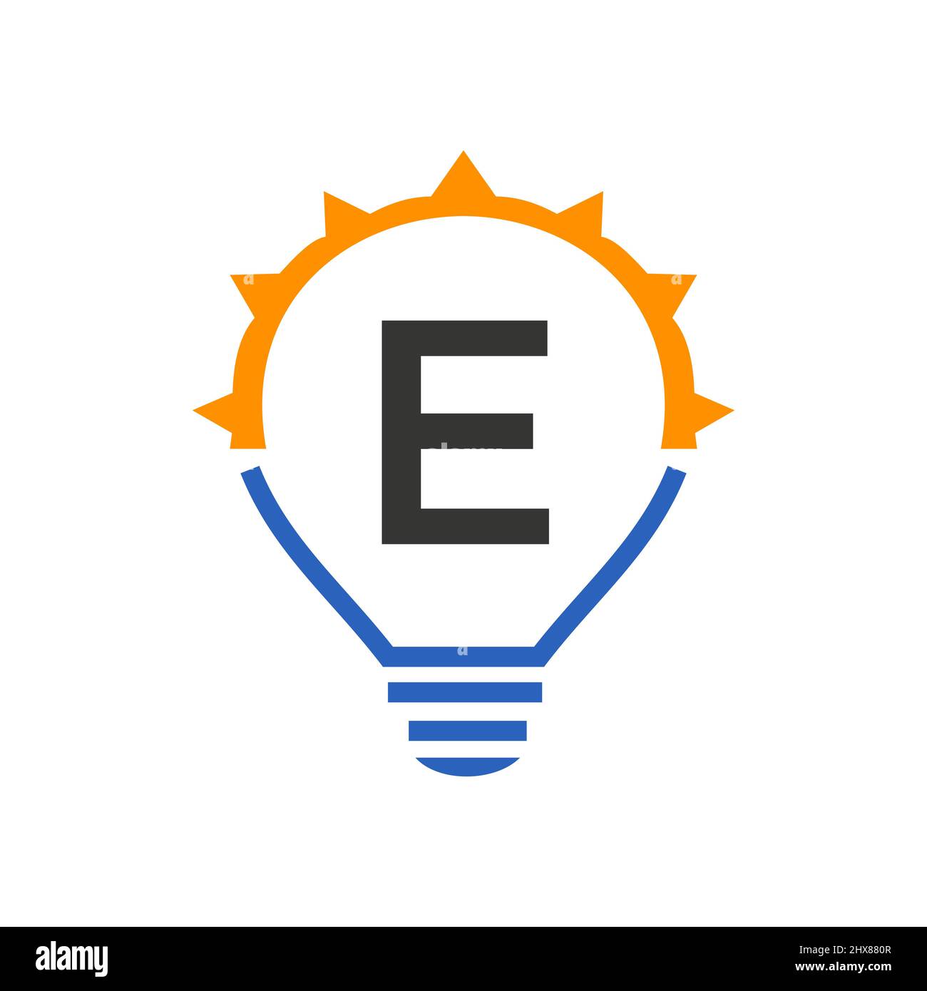 E-Logo des Buchstabens, E-Zeichen mit Vektorvorlage für Glühlampen. Eco Energy Power Elektrizität, Think Idea, Inspiration, Energy Recycle Concept Stock Vektor