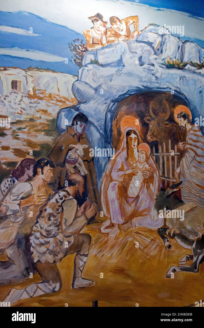 Die Kapelle der Weißen Büßer, Gemälde von Yves Brahier im Inneren. Les Baux de Provence, Provence, Frankreich Stockfoto