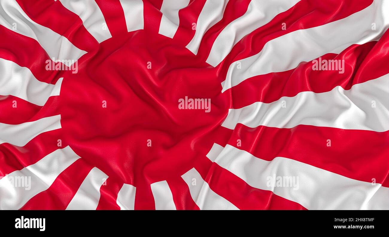 Flagge der aufgehenden Sonne, japanisch. 3D Rendern Stockfoto
